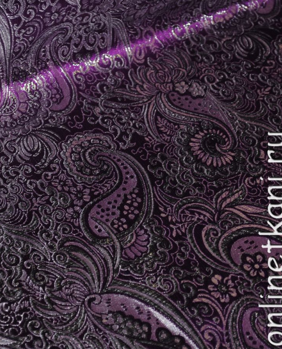 Ткань Парча "Серебро на фиолетовом" 0008 цвет фиолетовый абстрактный картинка 1