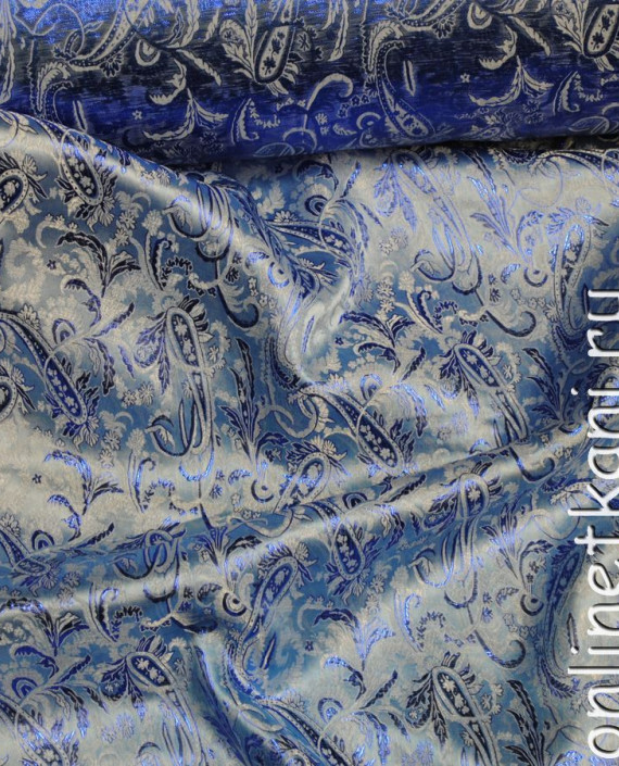 Ткань Парча "Голубые огурцы" 0017 цвет синий абстрактный картинка 2