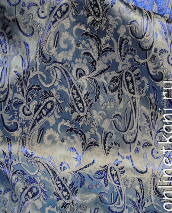 Ткань Парча "Голубые огурцы" 0017 цвет синий абстрактный картинка 3