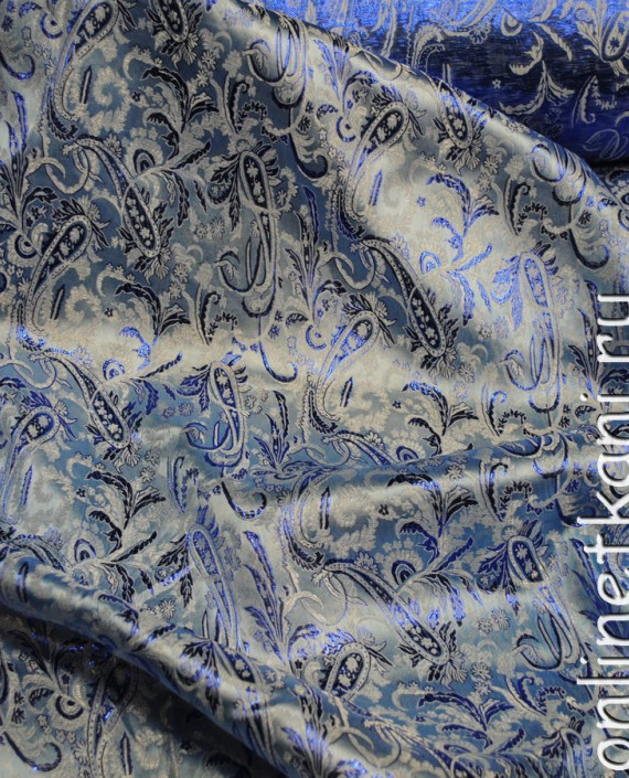 Ткань Парча "Голубые огурцы" 0017 цвет синий абстрактный картинка 1