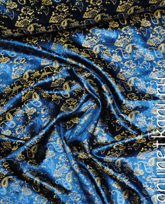 Ткань Парча "Огурцы на синем" 0021 цвет синий абстрактный картинка 2