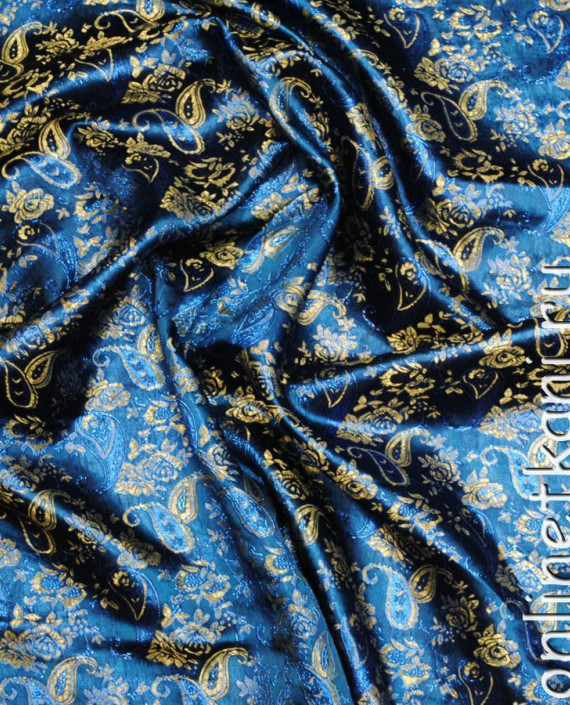 Ткань Парча "Огурцы на синем" 0021 цвет синий абстрактный картинка 1