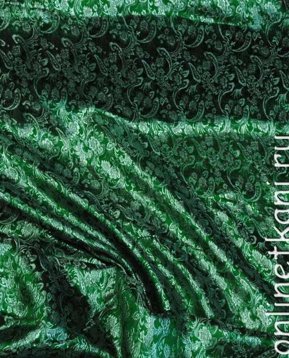 Ткань Парча "Серебро на зеленом" 0023 цвет зеленый абстрактный картинка 2