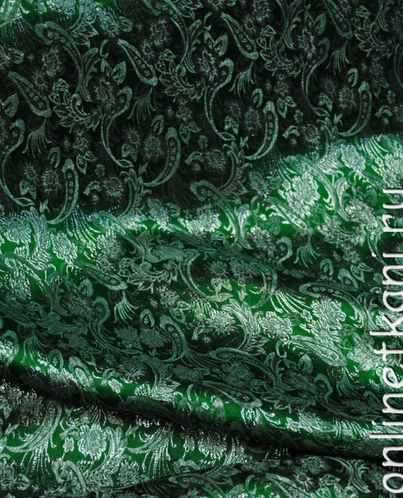 Ткань Парча "Серебро на зеленом" 0023 цвет зеленый абстрактный картинка 1