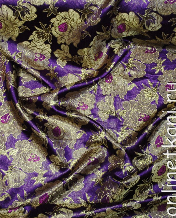 Ткань Парча "Цветы индиго" 0024 цвет фиолетовый цветочный картинка