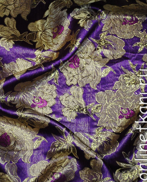 Ткань Парча "Цветы индиго" 0024 цвет фиолетовый цветочный картинка 1