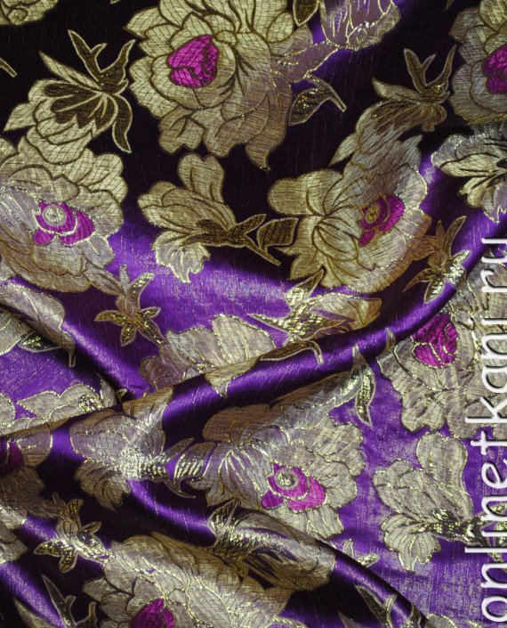 Ткань Парча "Цветы индиго" 0024 цвет фиолетовый цветочный картинка 2