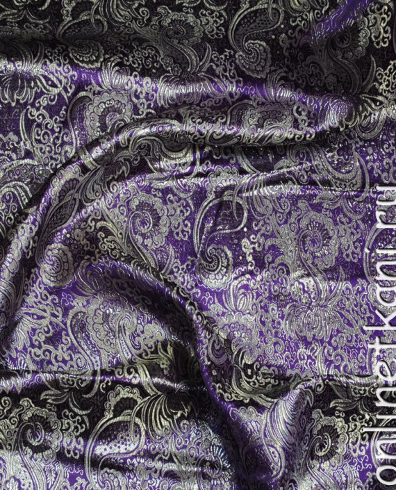 Ткань Парча "Серебряные огурцы" 0025 цвет фиолетовый абстрактный картинка
