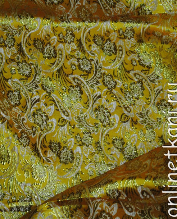 Ткань Парча "Роспись на золоте" 0027 цвет золотой цветочный картинка 2