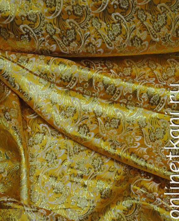 Ткань Парча "Роспись на золоте" 0027 цвет золотой цветочный картинка