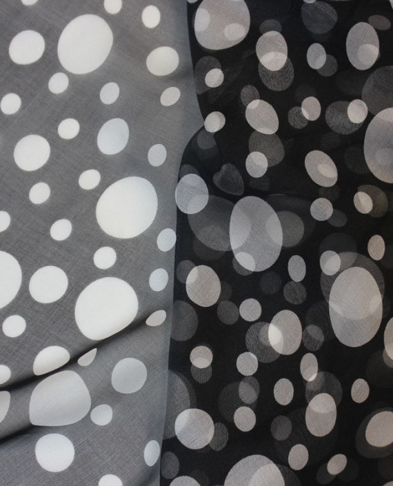 Ткань Шелк Шифон "Белые Горохи" 4003 цвет черный в горошек картинка 1