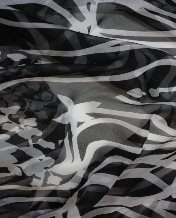 Ткань Шелк Шифон "Белые Цветы на Черном" 4009 цвет черный цветочный картинка 2