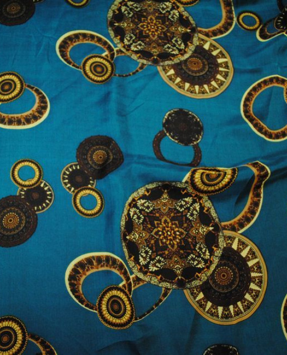 Ткань Шелк Шифон "Золотые монеты" 0002 цвет голубой геометрический картинка 2
