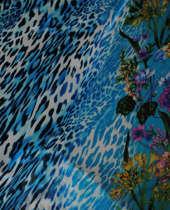 Ткань Шелк Шифон "Тигровые мотивы" 0004 цвет голубой анималистический картинка 3