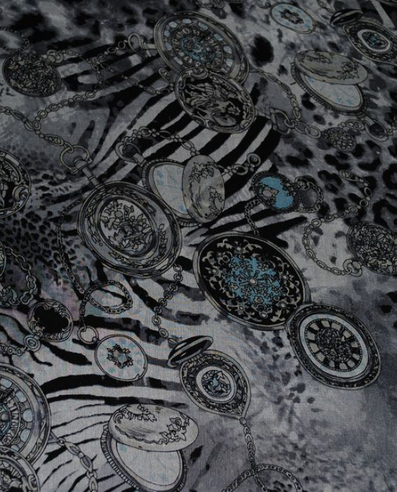 Ткань Шелк Шифон "Часы на сером" 0007 цвет серый абстрактный картинка 2