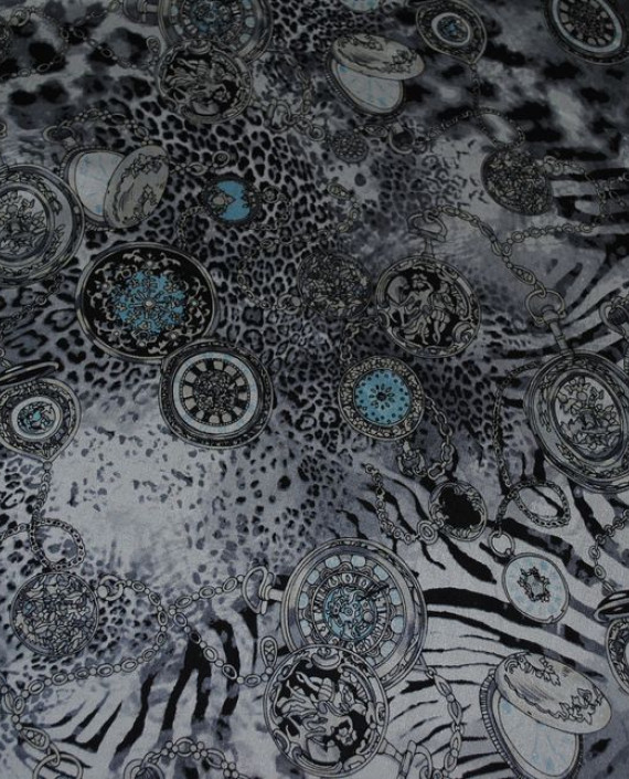 Ткань Шелк Шифон "Часы на сером" 0007 цвет серый абстрактный картинка 1