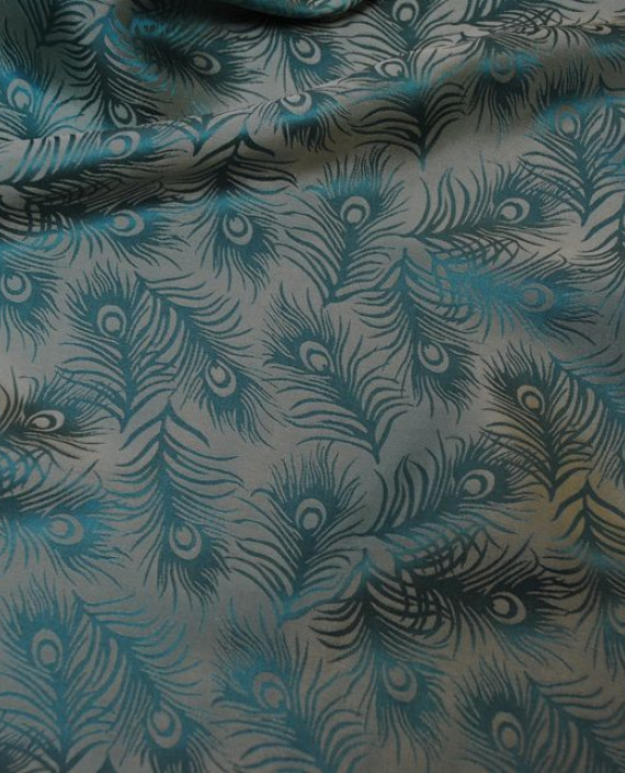 Ткань Шелк Жаккард  "Перья" 0011 цвет бирюзовый абстрактный картинка 2