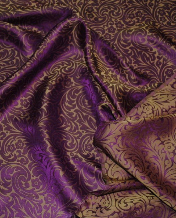 Ткань Шелк Жаккард "Золото и слива" 0019 цвет фиолетовый цветочный картинка