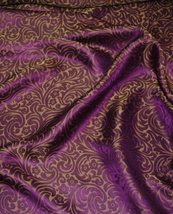 Ткань Шелк Жаккард "Золото и слива" 0019 цвет фиолетовый цветочный картинка 1