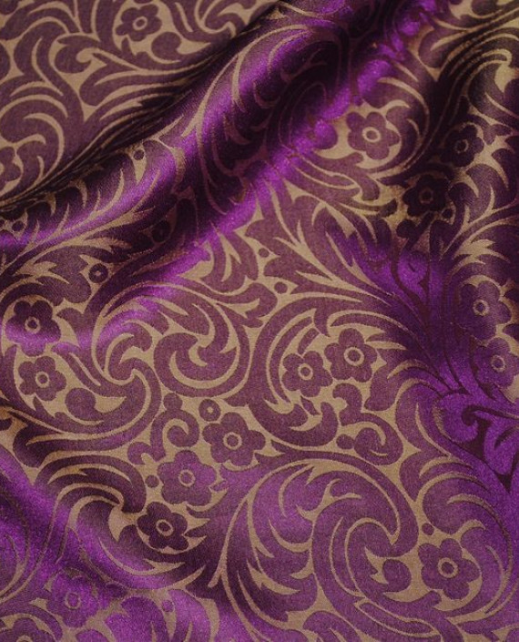 Ткань Шелк Жаккард "Золото и слива" 0019 цвет фиолетовый цветочный картинка 2