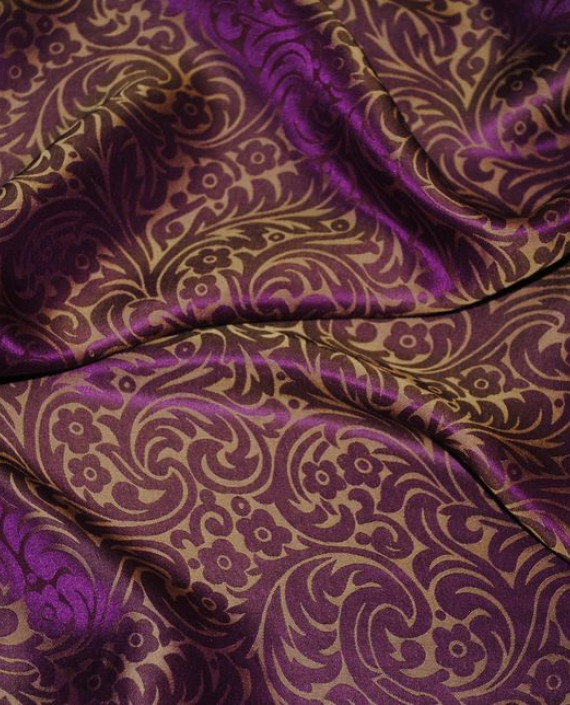 Ткань Шелк Жаккард "Золото и слива" 0019 цвет фиолетовый цветочный картинка 4