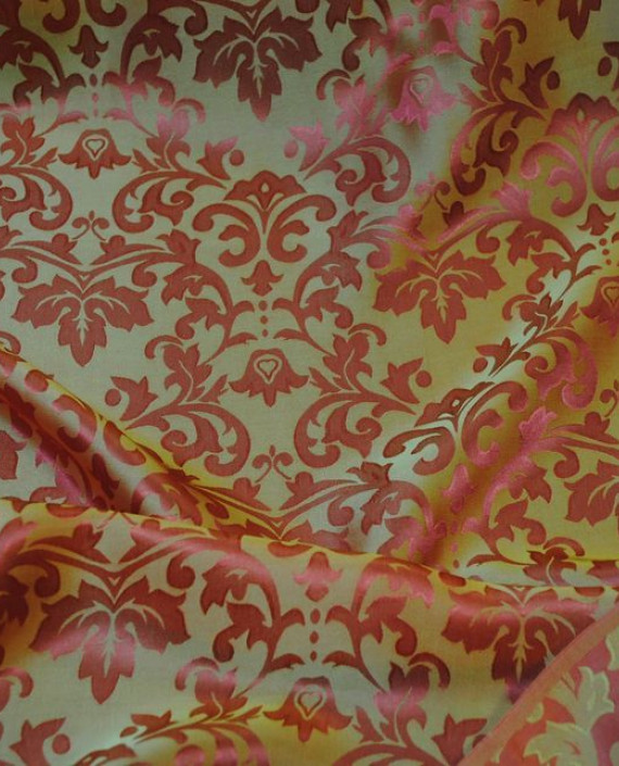 Ткань Шелк Жаккард "Золото на красном" 0020 цвет красный цветочный картинка 3