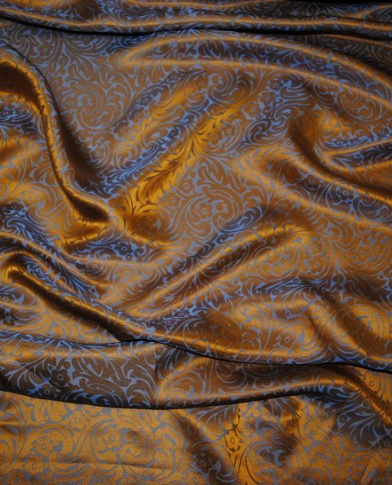 Ткань Шелк Жаккард "Серебро на оранжевом" 0022 цвет оранжевый цветочный картинка