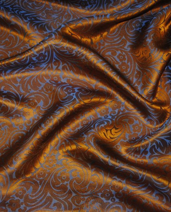 Ткань Шелк Жаккард "Серебро на оранжевом" 0022 цвет оранжевый цветочный картинка 1
