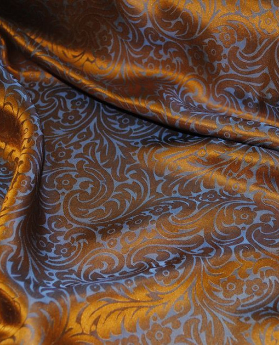 Ткань Шелк Жаккард "Серебро на оранжевом" 0022 цвет оранжевый цветочный картинка 5