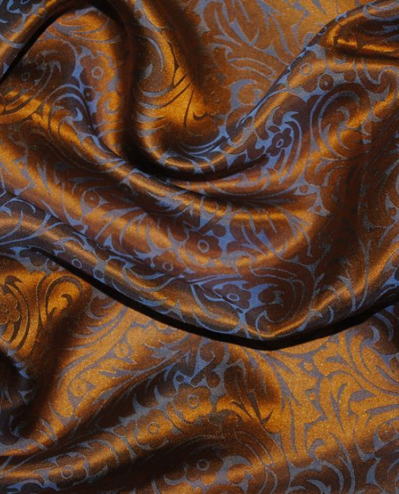 Ткань Шелк Жаккард "Серебро на оранжевом" 0022 цвет оранжевый цветочный картинка 3
