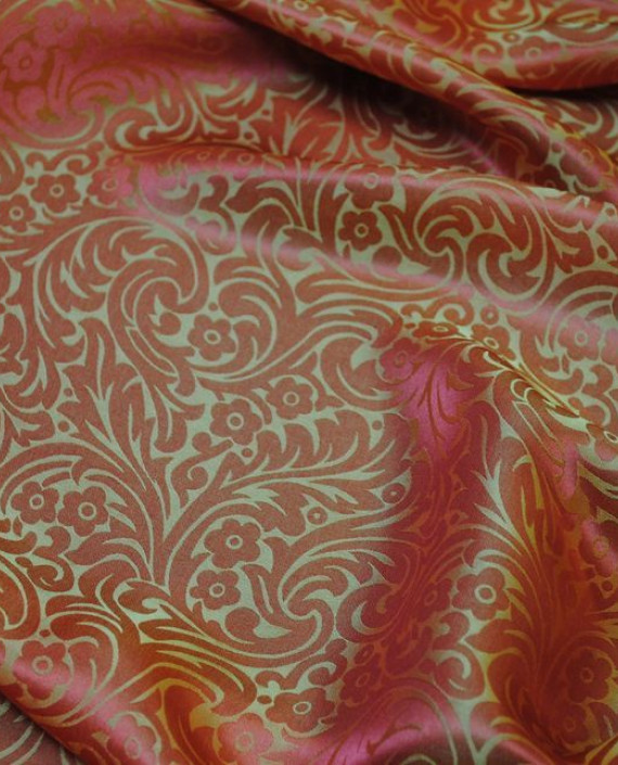 Ткань Шелк Жаккард "Красный орнамент" 0023 цвет красный цветочный картинка