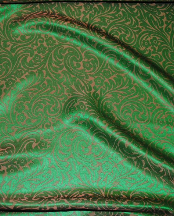 Ткань Шелк Жаккард "Золото и зелень" 0026 цвет зеленый цветочный картинка 1