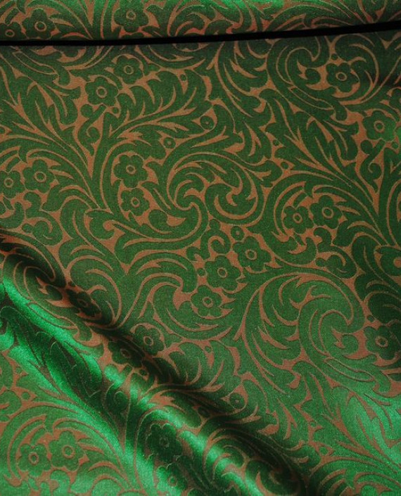 Ткань Шелк Жаккард "Золото и зелень" 0026 цвет зеленый цветочный картинка 2