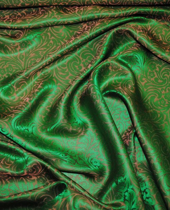 Ткань Шелк Жаккард "Золото и зелень" 0026 цвет зеленый цветочный картинка