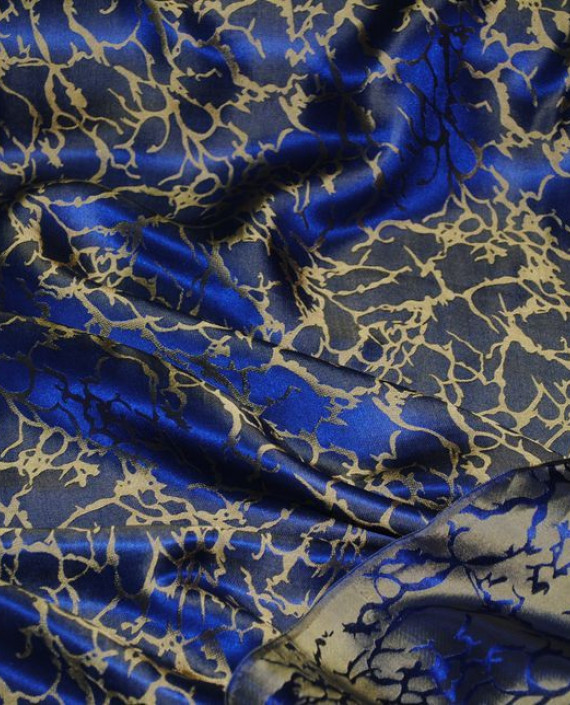 Ткань Шелк Жаккард "Кобальт и золото" 0028 цвет синий абстрактный картинка