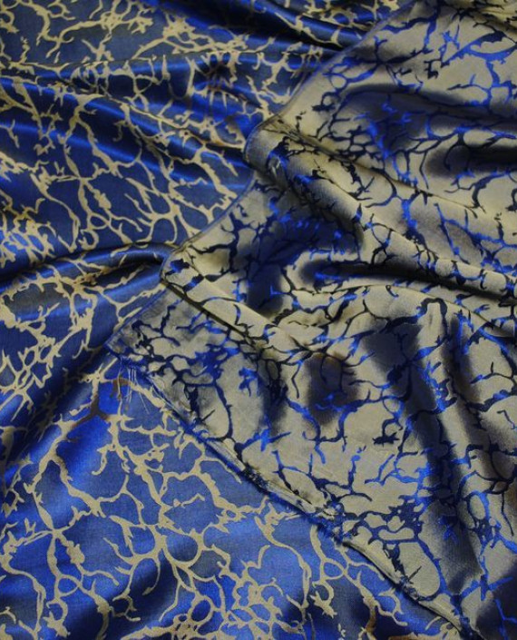 Ткань Шелк Жаккард "Кобальт и золото" 0028 цвет синий абстрактный картинка 1