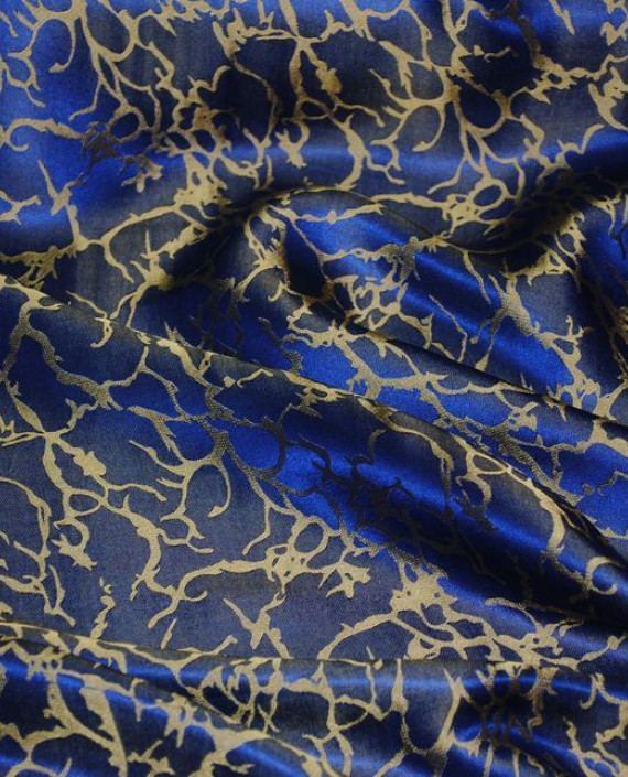 Ткань Шелк Жаккард "Кобальт и золото" 0028 цвет синий абстрактный картинка 3