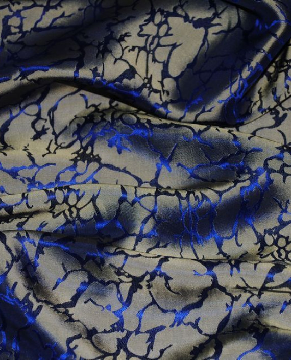 Ткань Шелк Жаккард "Кобальт и золото" 0028 цвет синий абстрактный картинка 4