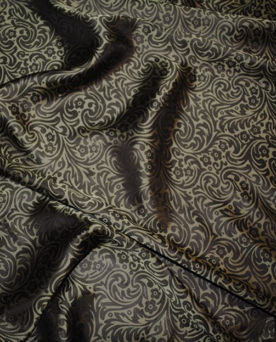 Ткань Шелк Жаккард "Орнамент" 0032 цвет коричневый цветочный картинка