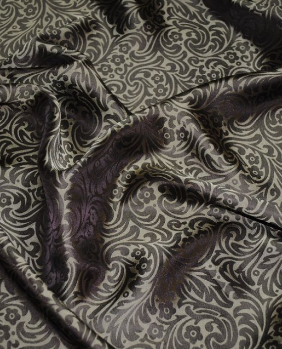 Ткань Шелк Жаккард "Орнамент" 0032 цвет коричневый цветочный картинка 4