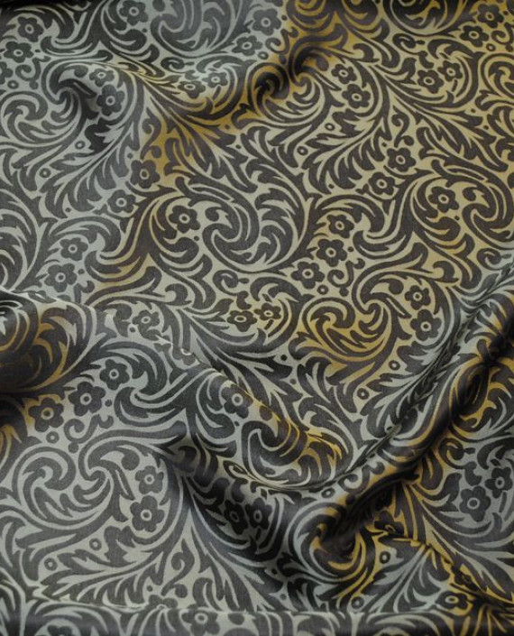 Ткань Шелк Жаккард "Орнамент" 0032 цвет коричневый цветочный картинка 2