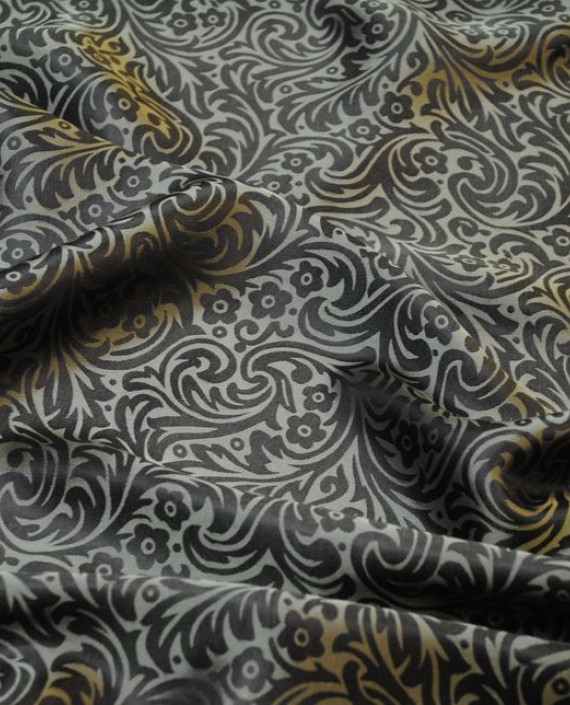 Ткань Шелк Жаккард "Орнамент" 0032 цвет коричневый цветочный картинка 1