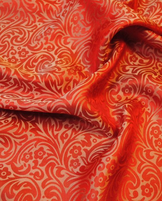 Ткань Шелк Жаккард "Оранжевый"  0037 цвет оранжевый цветочный картинка 1