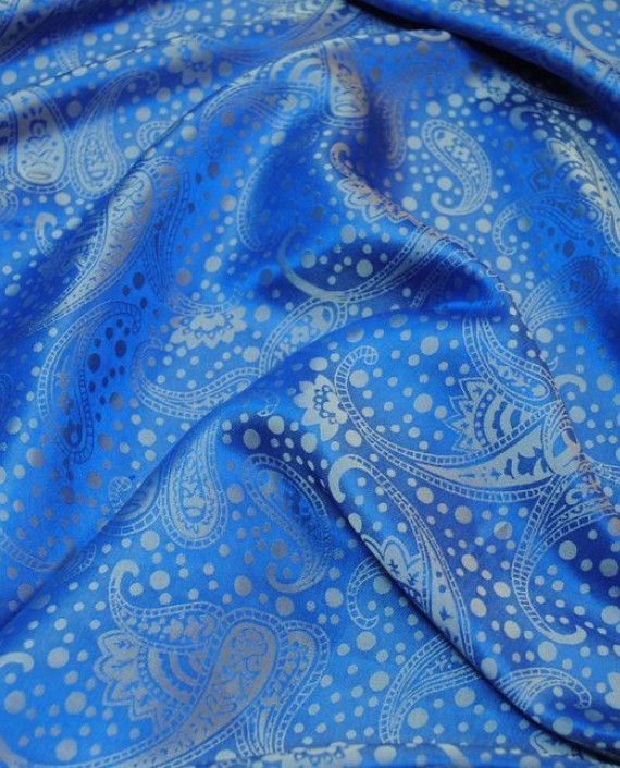 Ткань Шелк Жаккард "Лазурные огурцы" 0041 цвет голубой абстрактный картинка