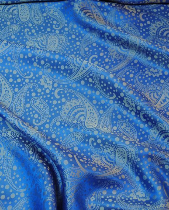 Ткань Шелк Жаккард "Лазурные огурцы" 0041 цвет голубой абстрактный картинка 4