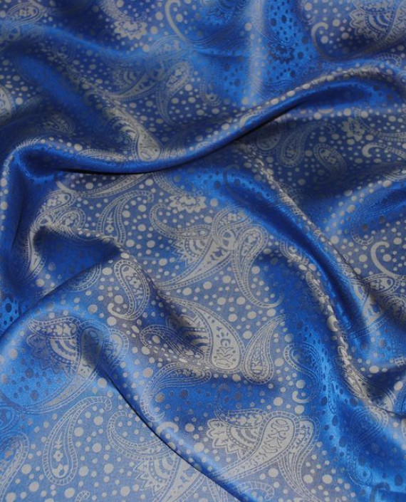 Ткань Шелк Жаккард "Лазурные огурцы" 0041 цвет голубой абстрактный картинка 3