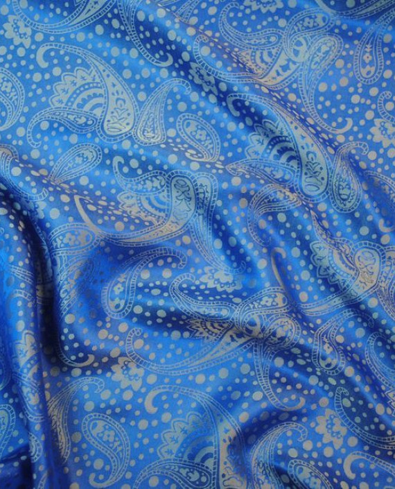 Ткань Шелк Жаккард "Лазурные огурцы" 0041 цвет голубой абстрактный картинка 2