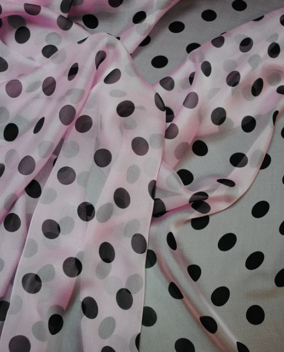 Ткань Шелк Шифон "Горохи на розовом" 0042 цвет розовый в горошек картинка 1