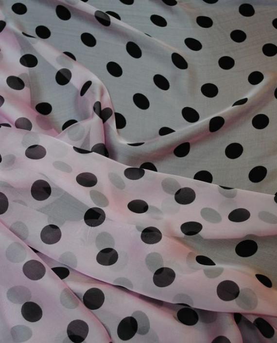 Ткань Шелк Шифон "Горохи на розовом" 0042 цвет розовый в горошек картинка 2