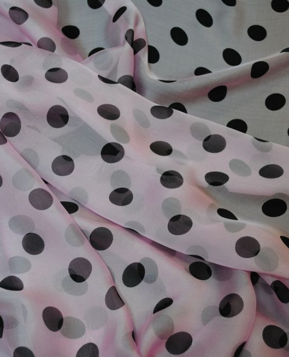Ткань Шелк Шифон "Горохи на розовом" 0042 цвет розовый в горошек картинка 3